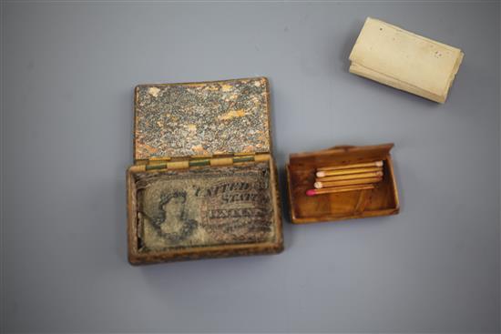 A Victorian mauchlineware snuff box & another